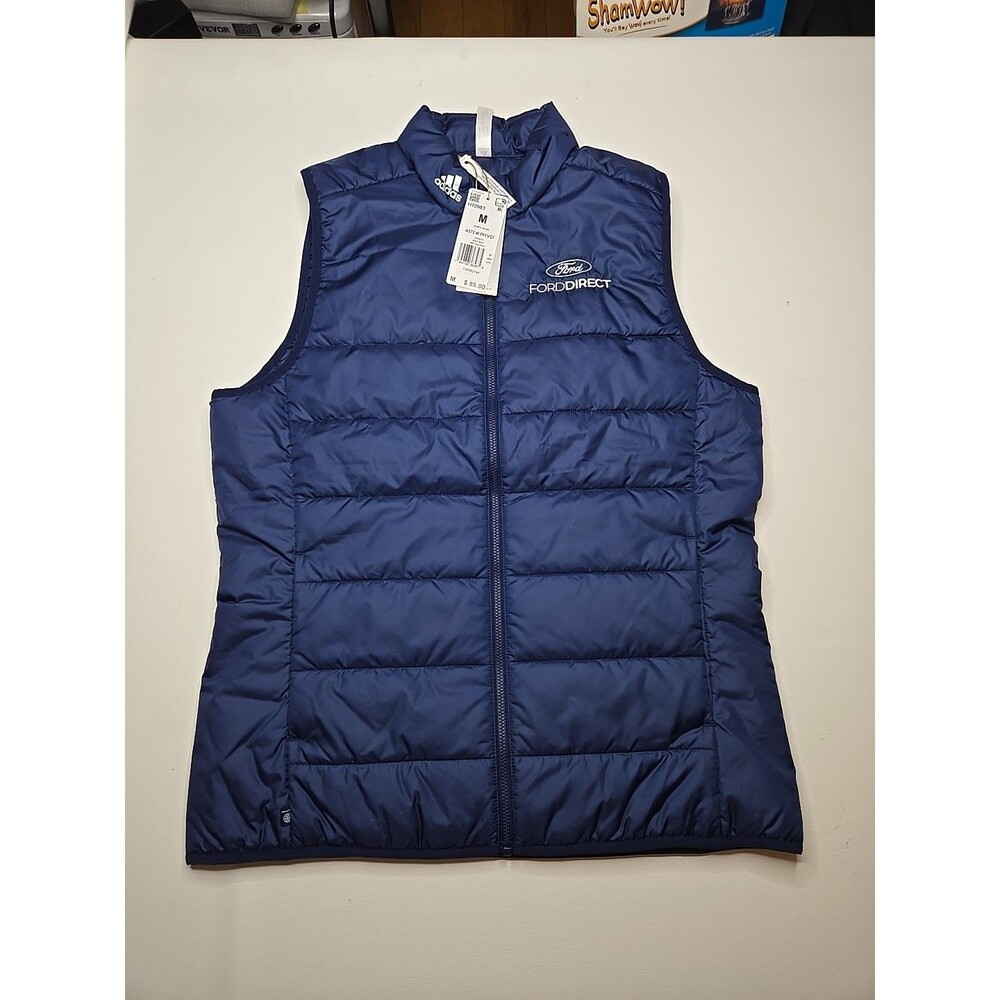 NWT Womans Blue 2 Pocket Adidas Puffer Vest With Embroidered FordDirect /25 Med